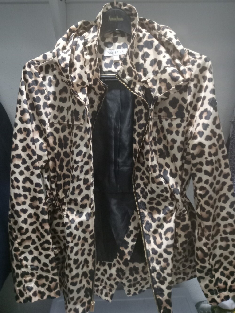 Via Spiga Leopard-Print Raincoat/ Utility Jacket in Beige and Black